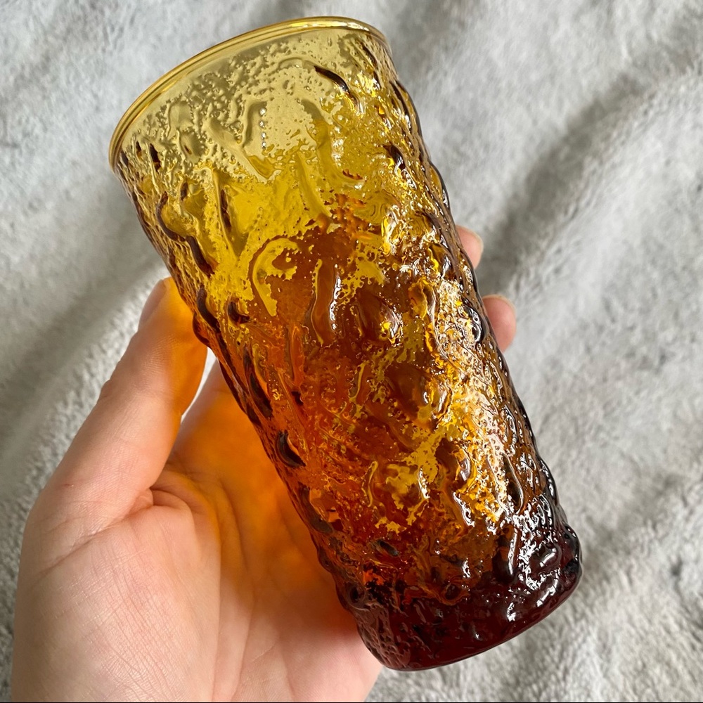 Anchor‎ Hocking Lido Milano Amber Crinkle Tumbler 10oz MCM Vintage Barware Glass